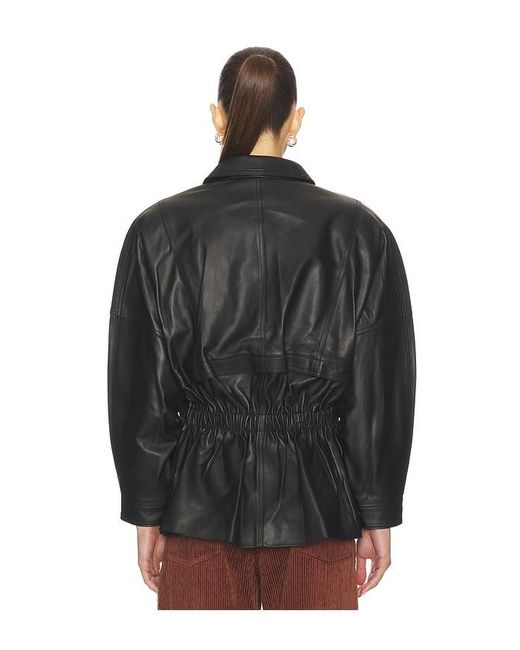 AEXAE Black Leather Cinched Mid Jacket
