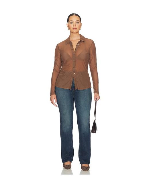 GOOD AMERICAN Brown Mesh Button Up Top