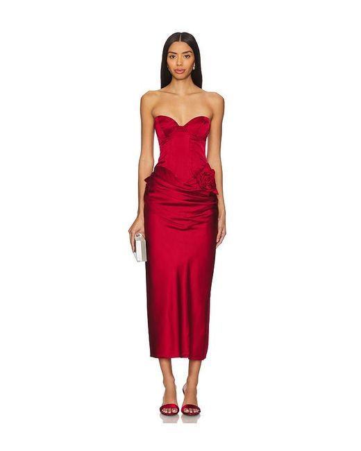 LPA Red Ilaria Corset Midi Dress