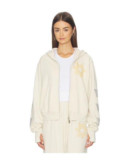 Lauren Moshi Natural Butterfly Daisy Crop Zip Hoodie