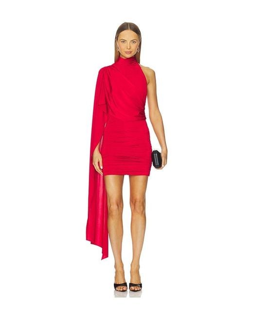 ANDAMANE Red Waverly Mini Cape-Effect Mini Dress