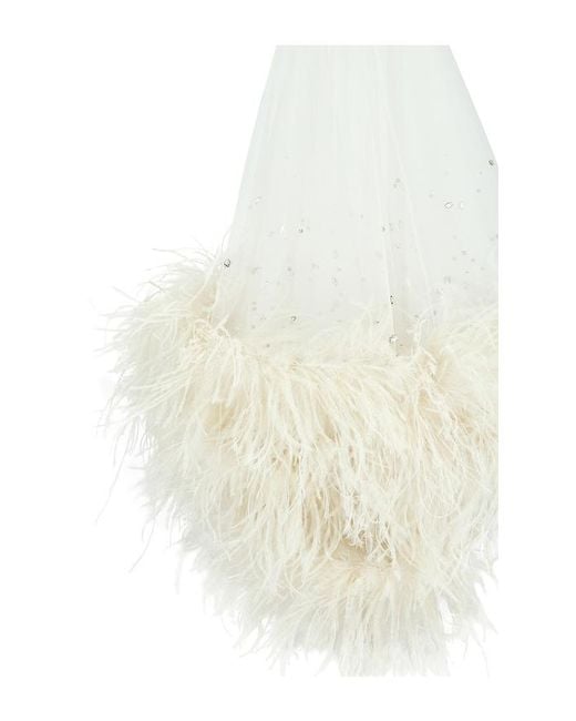 LAPOINTE White X Revolve Tulle Embroidered Short Veil With Feathers