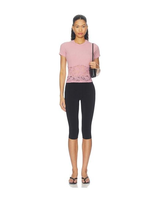 Michael Lauren Multicolor Ember Rib Lace Short Sleeve Tee
