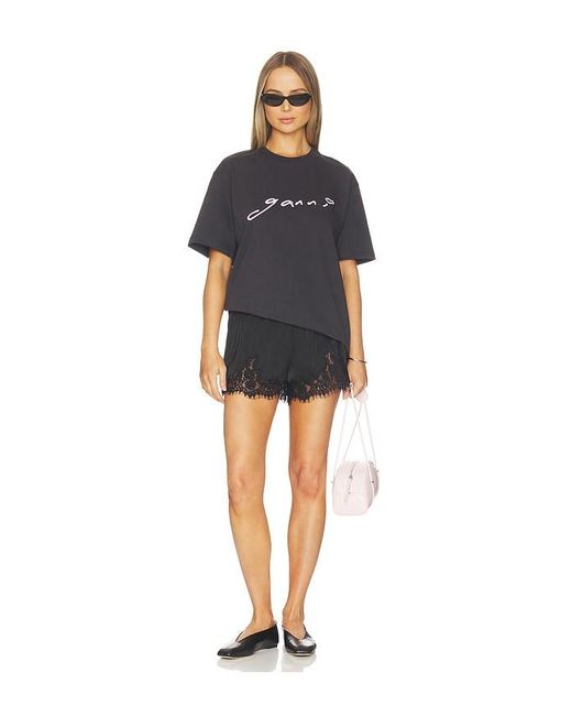 Ganni Black Heavy Cotton Jersey Relaxed Fit T-Shirt