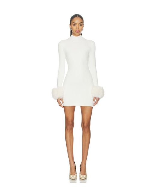 Lovers + Friends White Britt Faux Fur Cuff Mini Dress