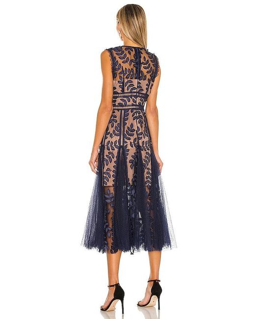Bronx and Banco Blue Saba Embroidered Mesh Midi-dress