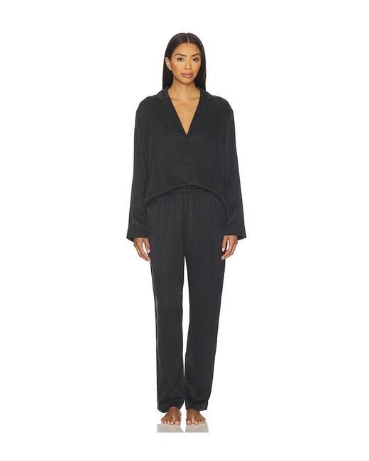 Lunya Black Washable Silk Long Sleeve Pant Set