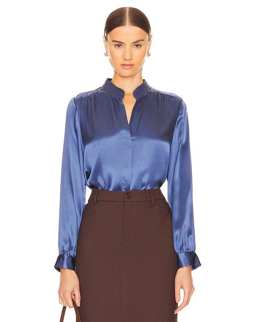 L'Agence Blue Bianca Band Collar Blouse