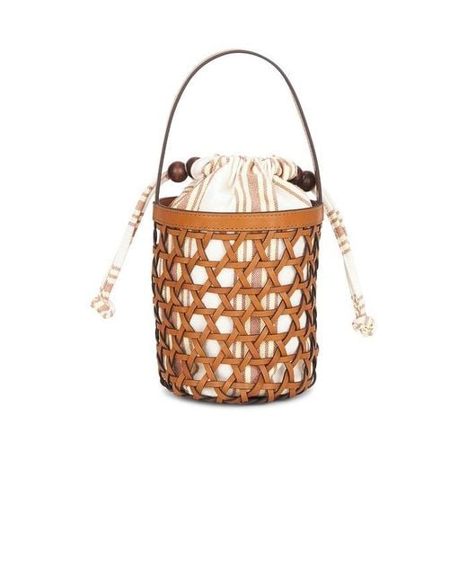 Loeffler Randall White Laith Stripe Canvas & Beads Bucket Bag