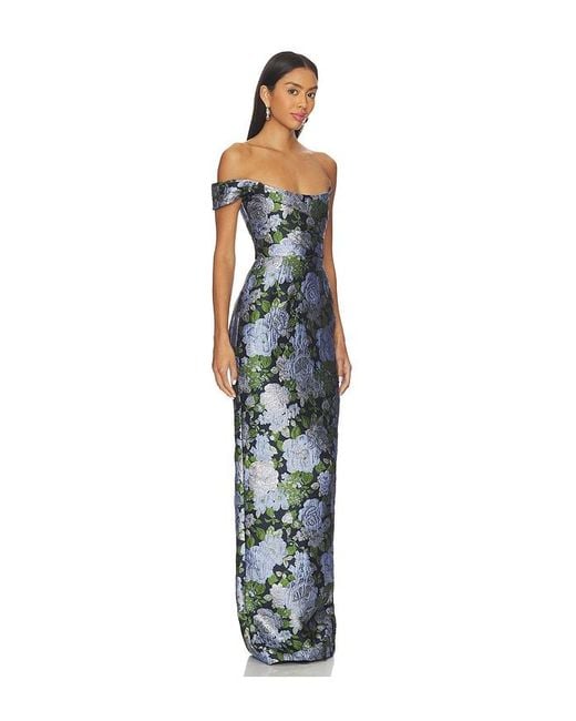 SAU LEE Blue Jackson Jacquard Gown