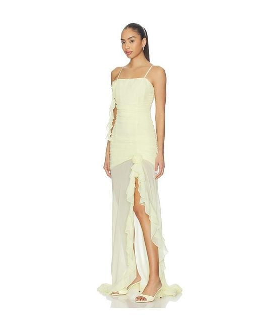 Runaway the Label Natural Eziya Ruched Frill Trim Maxi Dress