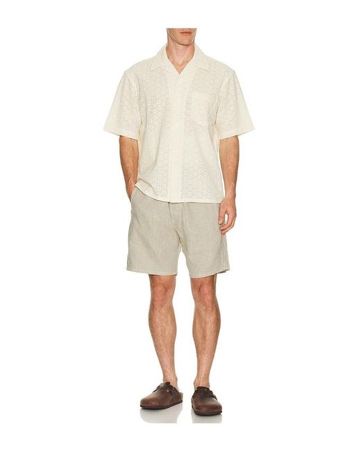 Corridor NYC Natural Floral Eyelet Short Sleeve Shirt for men