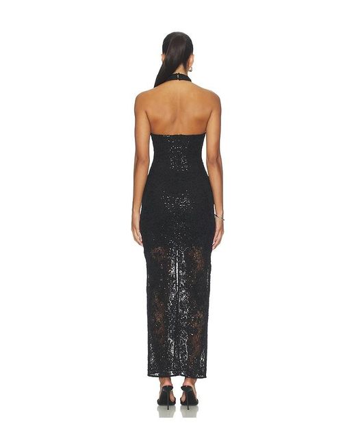 Alice + Olivia Black Koi Embellished Lace Halter Maxi Dress With Back Slit