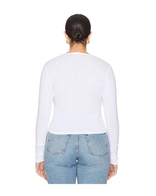 GOOD AMERICAN White Cotton Pointelle Cardigan