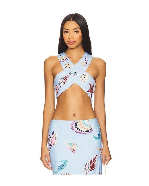 Oceanus Blue Kshell Hand Beaded Top