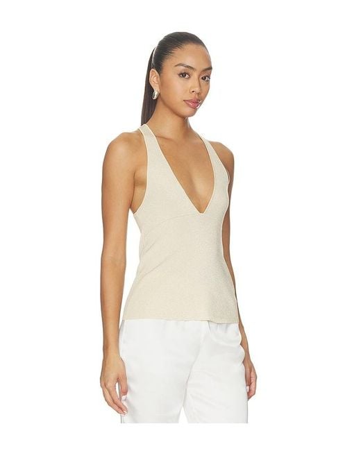 Lovers + Friends White Rosanna Metallic V Neck Top