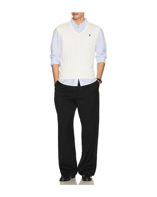 Polo Ralph Lauren White Sleeveless Featherweight Cable Knit V-Neck Sweater Vest for men