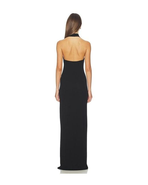 Enza Costa Black Silk Rib U-Neck Halter Fluid Maxi Dress