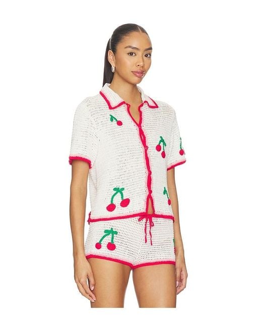 Leslie Amon Red Ruby Crochet Shirt