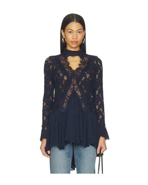 Free People Blue First Crush Lace Tunic