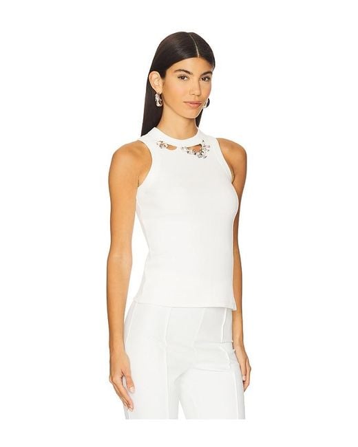 Area White Distressed Crystal Ribbed Knit Tank Top