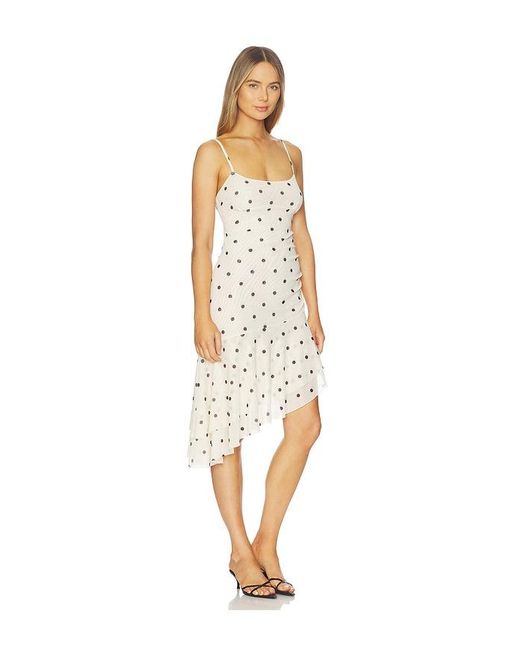 With Harper Lu White Asymmetrical Frill Midi Dress