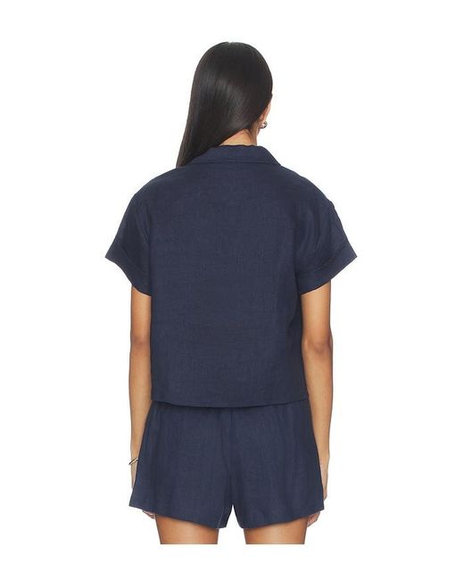 PERFECTWHITETEE Blue Linen 1/4 Button Down Collared Tee