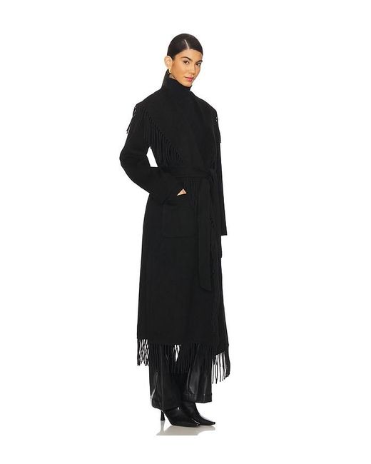 Jonathan Simkhai Black Wool Polyester Fringe Robe Coat
