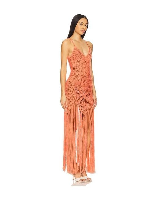 Line & Dot Orange Wandering Crochet Dress
