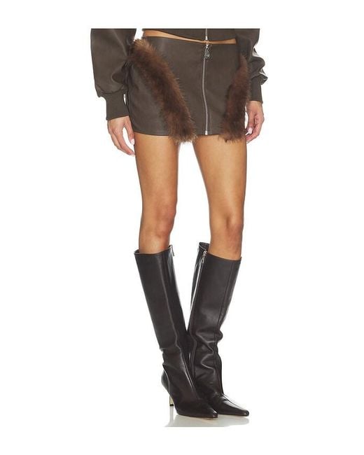 OW Collection Black Bela Faux Fur Mini Skirt