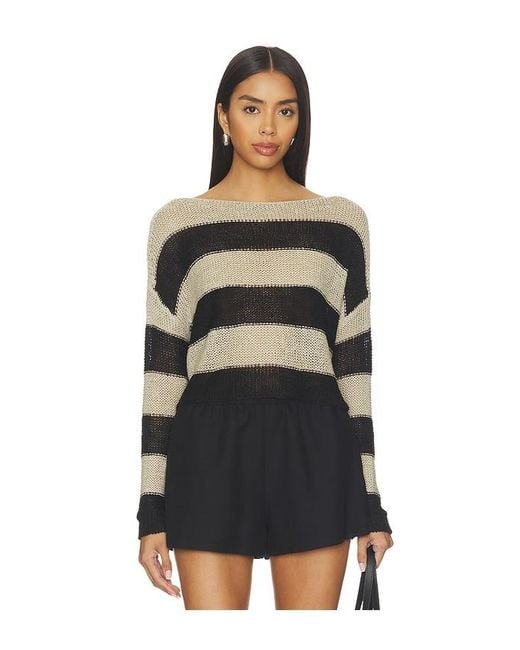 Enza Costa Black Stripe Linen Bateau Sweater