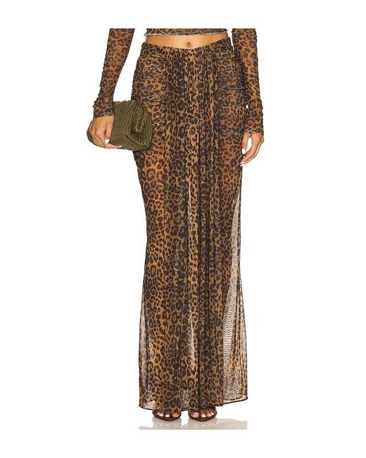 LAPOINTE Brown Printed Mesh Draped Skirt