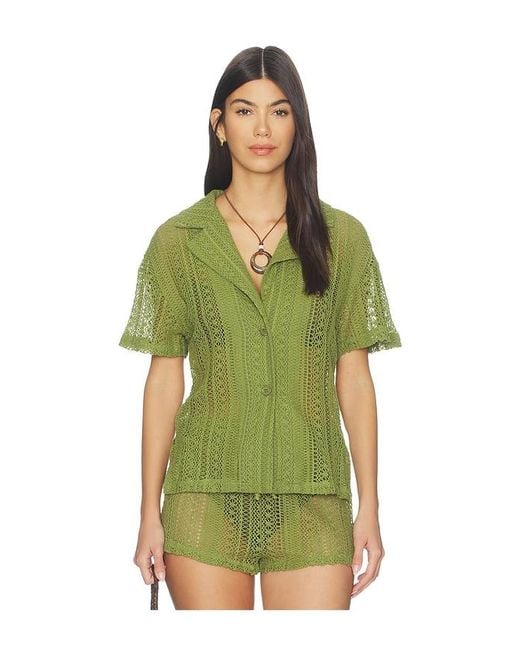 ALL THE WAYS Green Rosie Button Up Top