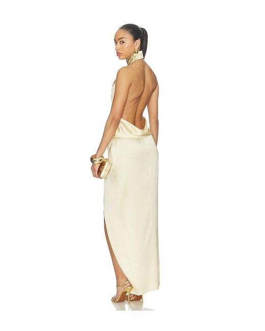 Balmain Natural Halterneck Sand Pearl Embroidered Dress