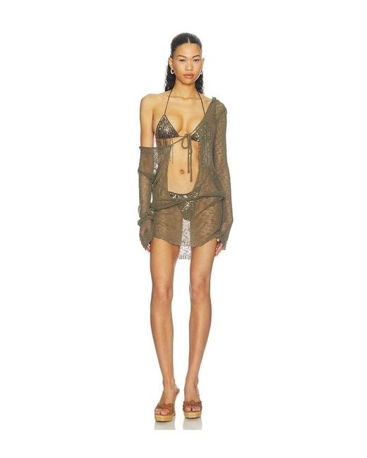 Jaded London Natural Knit Hooded Cutout Mini Dress