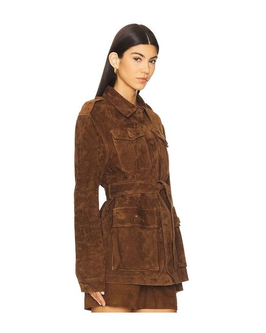 AEXAE Brown Leather Suede Mid Jacket