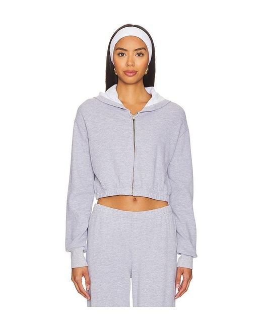 Lamade White Cropped Cotton-Blend Zip-Up Hoodie