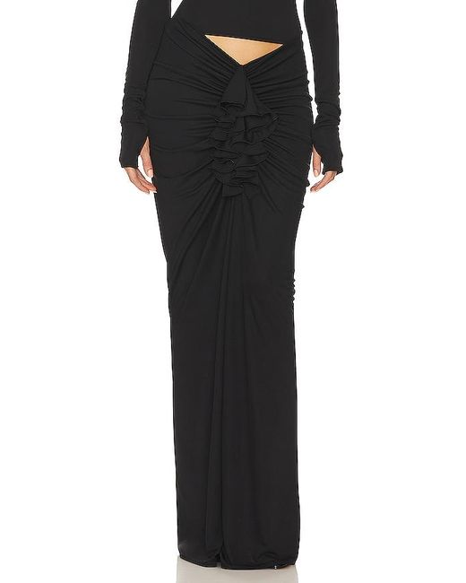 Helsa Black Matte Jersey Long Ruched Skirt