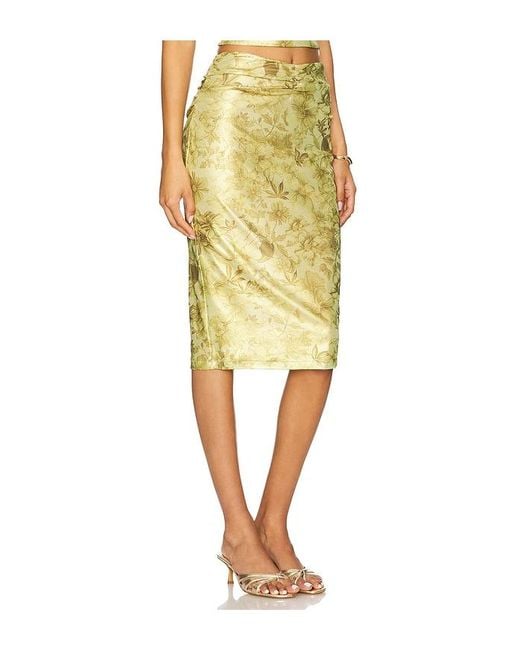 Gcds Yellow Printed Lame Midi Skirt