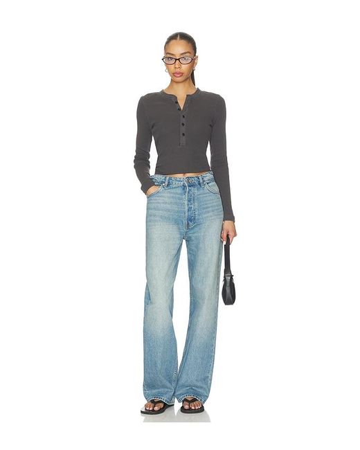 Citizens of Humanity Black Drea Waffle Henley Top