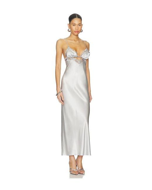 Fleur du Mal White Foil Lily Embroidery Cutout Slip Dress