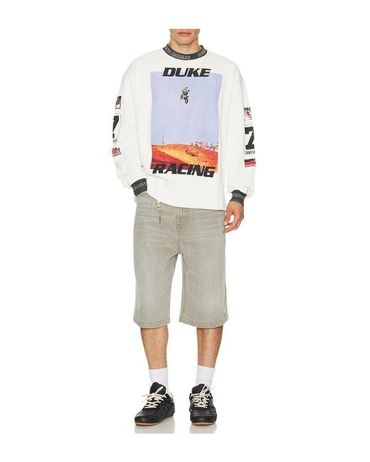 Duke & Dexter White Motorcross Waffle Long Sleeve Tee for men
