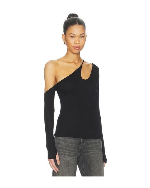 Michael Lauren Black Usher Asymmetrical Longsleeve Top