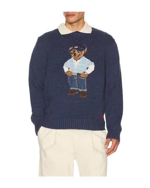 Polo Ralph Lauren Blue Polo Bear Linen-Cotton Sweater for men