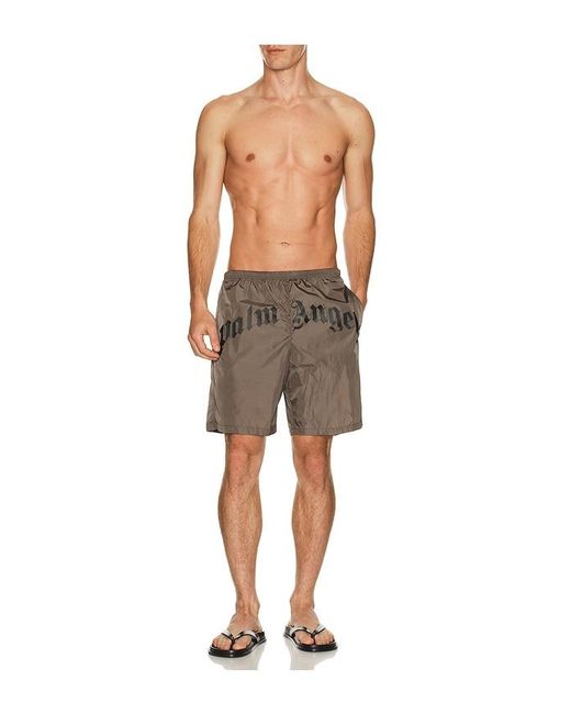 Palm Angels Natural Curved Logo Swimshort for men