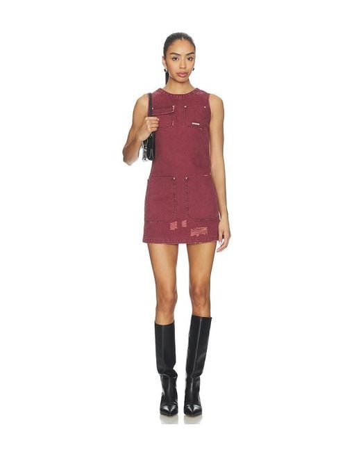 PRIVATE POLICY Red Distressed Canvas Dress