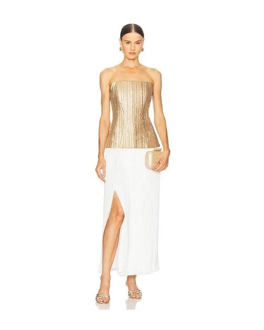 Prabal Gurung White Strapless Straight Neck Sequin Dress W/ Plisse Skirt