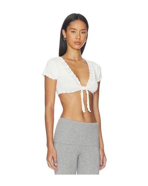 Frankie's Bikinis White X Paige Lorenze Eternity Crochet Front-Tie Blouse