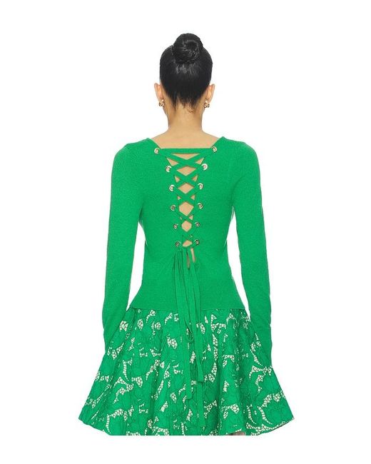 AKNVAS Green Lily Lace Up Knit Top