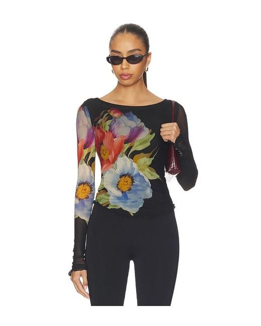 Free People Blue Lilly Printed Long Sleeve Top